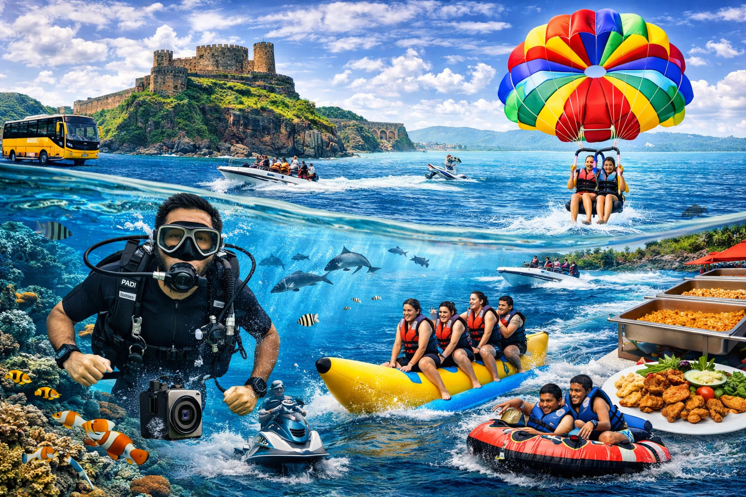 Deluxe water sports package in Goa with scuba diving and speedboat rides