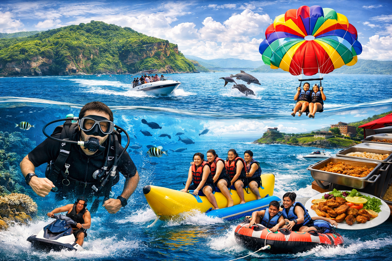 Premium water sports package in Goa including scuba diving and parasailing